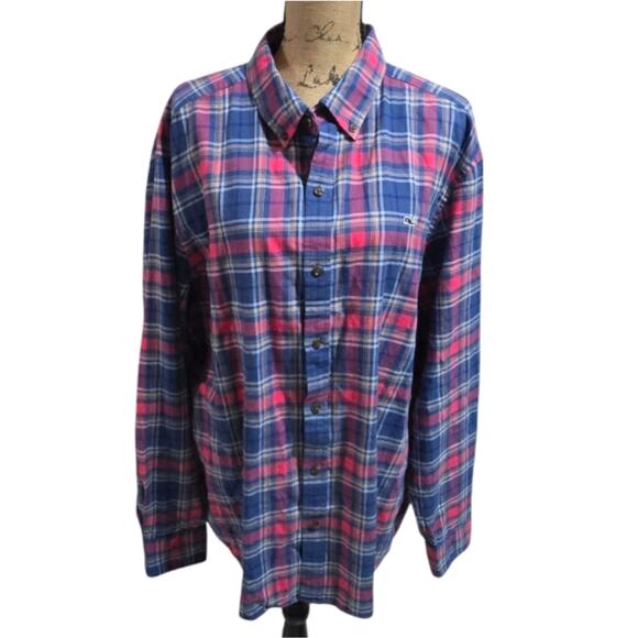 Vineyard Vines Pink and Blue Plaid Flannel Men's Button Down Shirt Size XXL - Picture 2 of 8